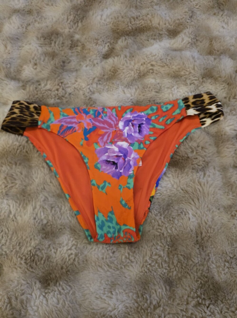 Guess Vibrant Leopard Orange Floral Bikini Bottom. Sz XL. Like New